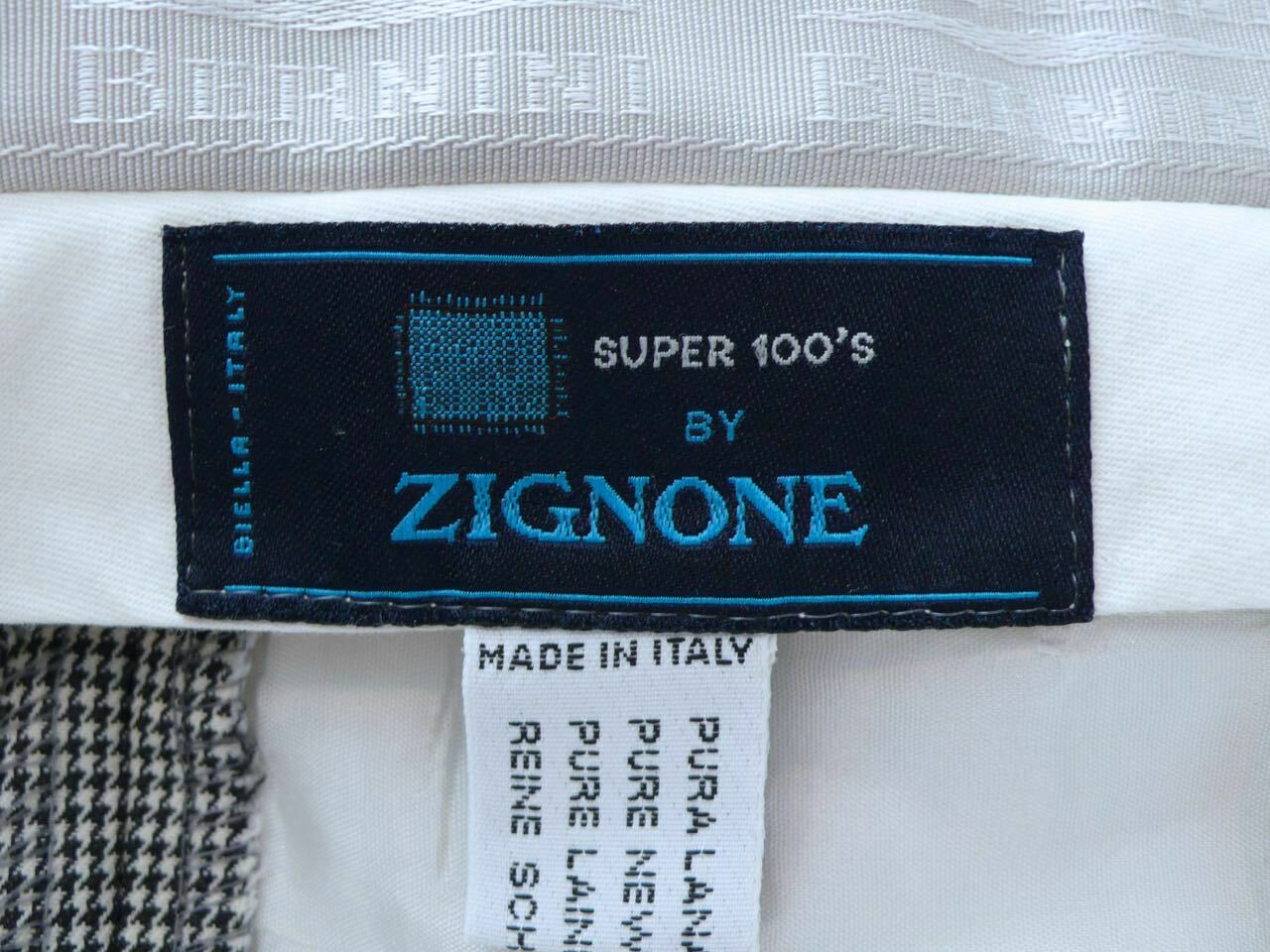 ZIGNONE Super 100s Mens Black & White Micro Check Wool Pleat Front Trouser Sz 33 - Image 10