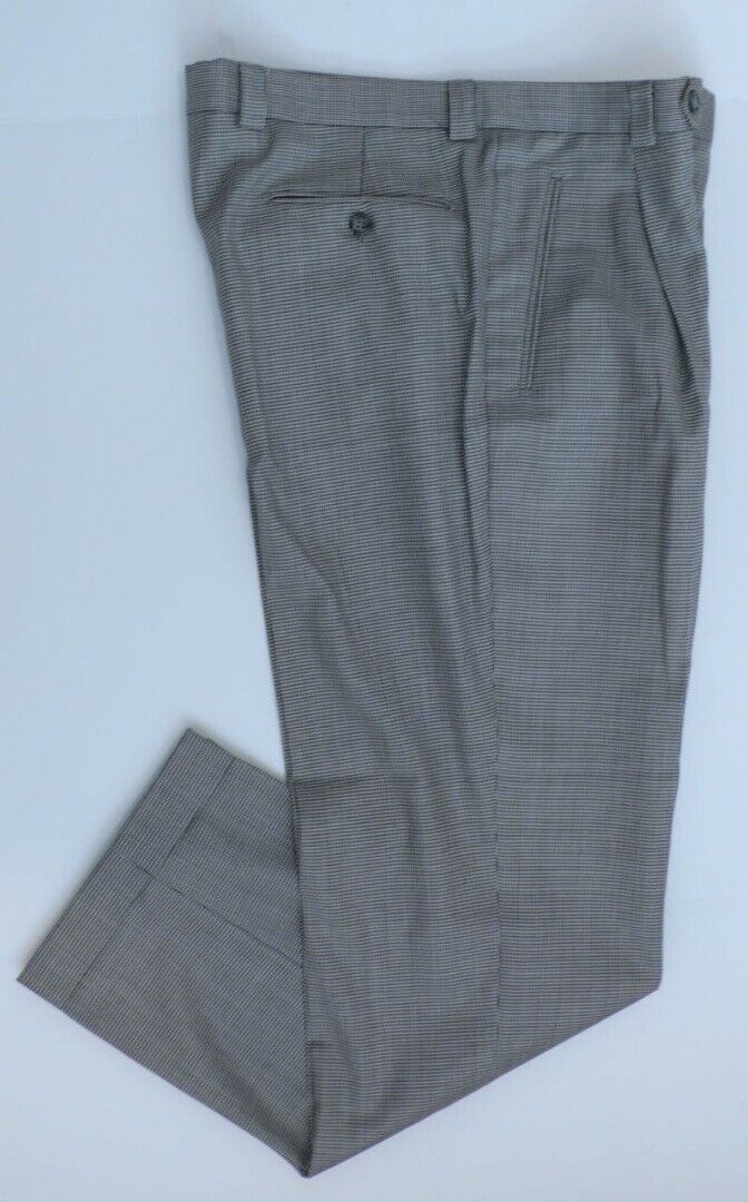 ZIGNONE Super 100s Mens Black & White Micro Check Wool Pleat Front Trouser Sz 33
