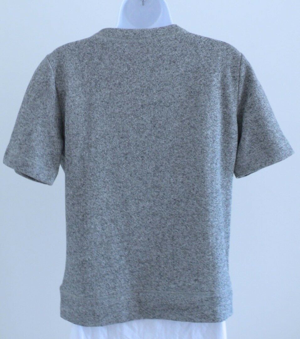 ANN TAYLOR NWT Heather Gray Short Sleeve Fringe Pom Pom Neck Trim Sweatshirt SzM - Image 7