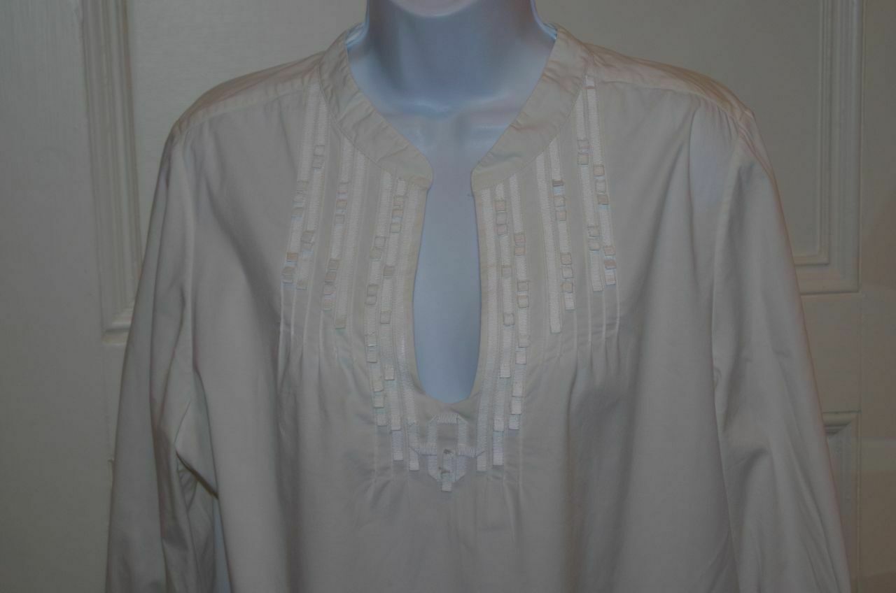 BADGLEY MISCHKA Womens White 3/4 Sleeve V-Neck Grosgrain Ribbon Detail Tunic SzL - Image 3
