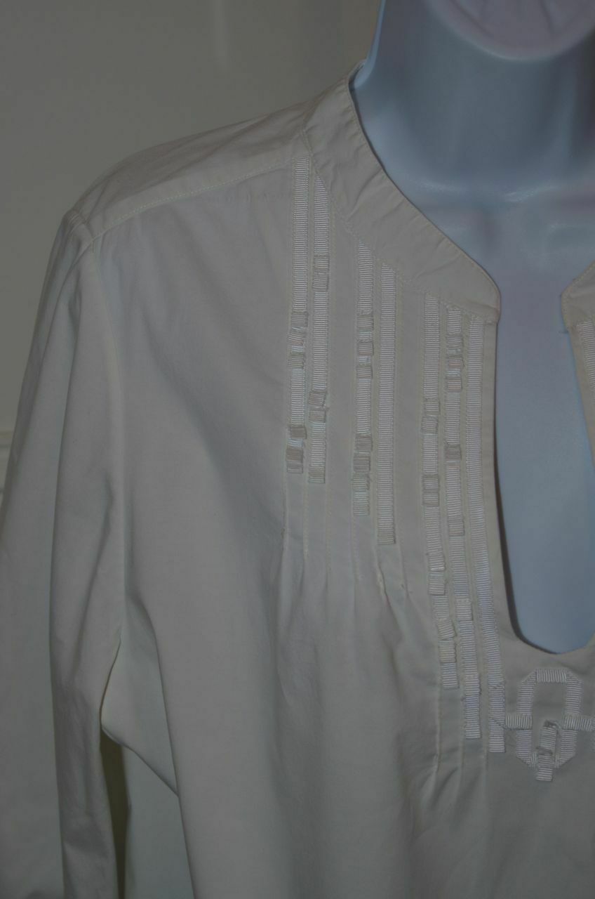 BADGLEY MISCHKA Womens White 3/4 Sleeve V-Neck Grosgrain Ribbon Detail Tunic SzL - Image 4