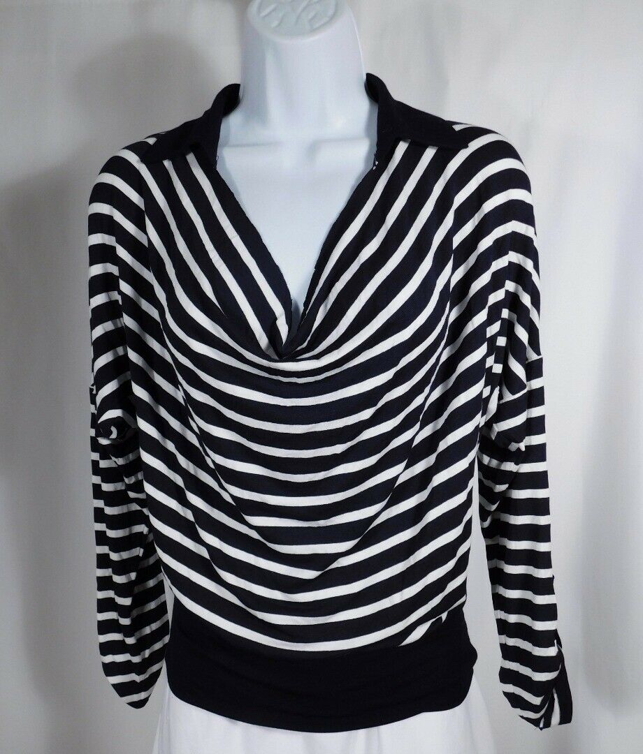 BAILEY 44 Women's Navy Blue & White Stripe Drape Neck Knit Blouse Sz XS - Image 3
