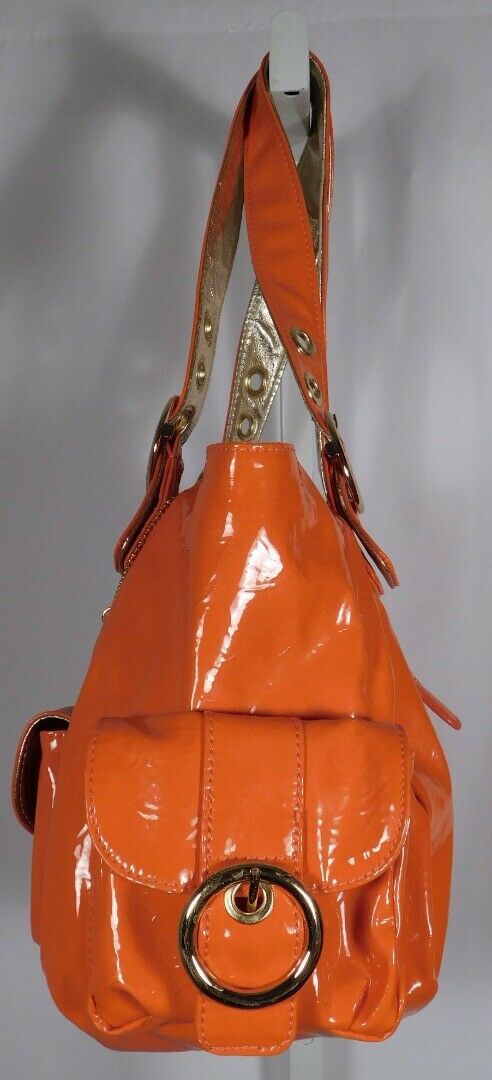 BIG BUDDHA Orange Patent Gold Tone Hardware Shoulder Handbag - Image 5
