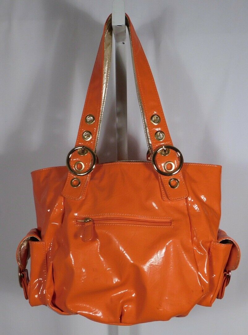 BIG BUDDHA Orange Patent Gold Tone Hardware Shoulder Handbag - Image 6