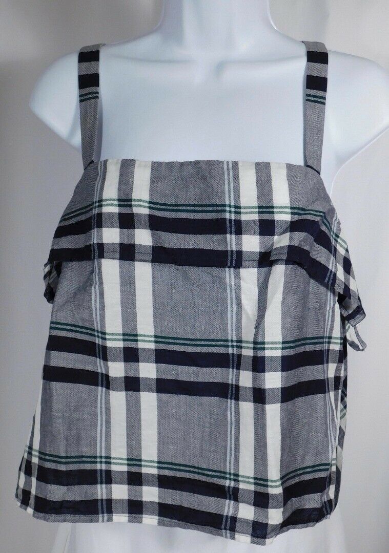 CLUB MONACO Women's Black White & Green Plaid Sleeveless Tunic Blouse Sz M - Image 3