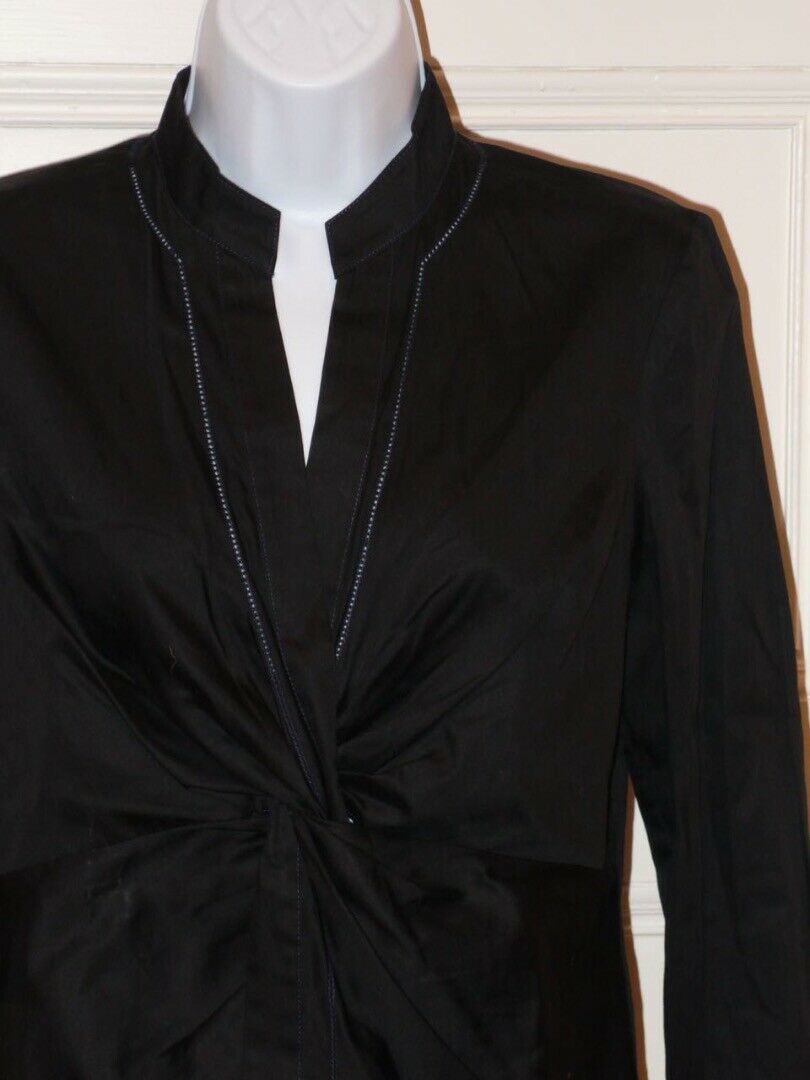 DIANE VON FURSTENBERG Black Knot Front V-Neck LS Combed Cotton Blouse Sz 8 - Image 3