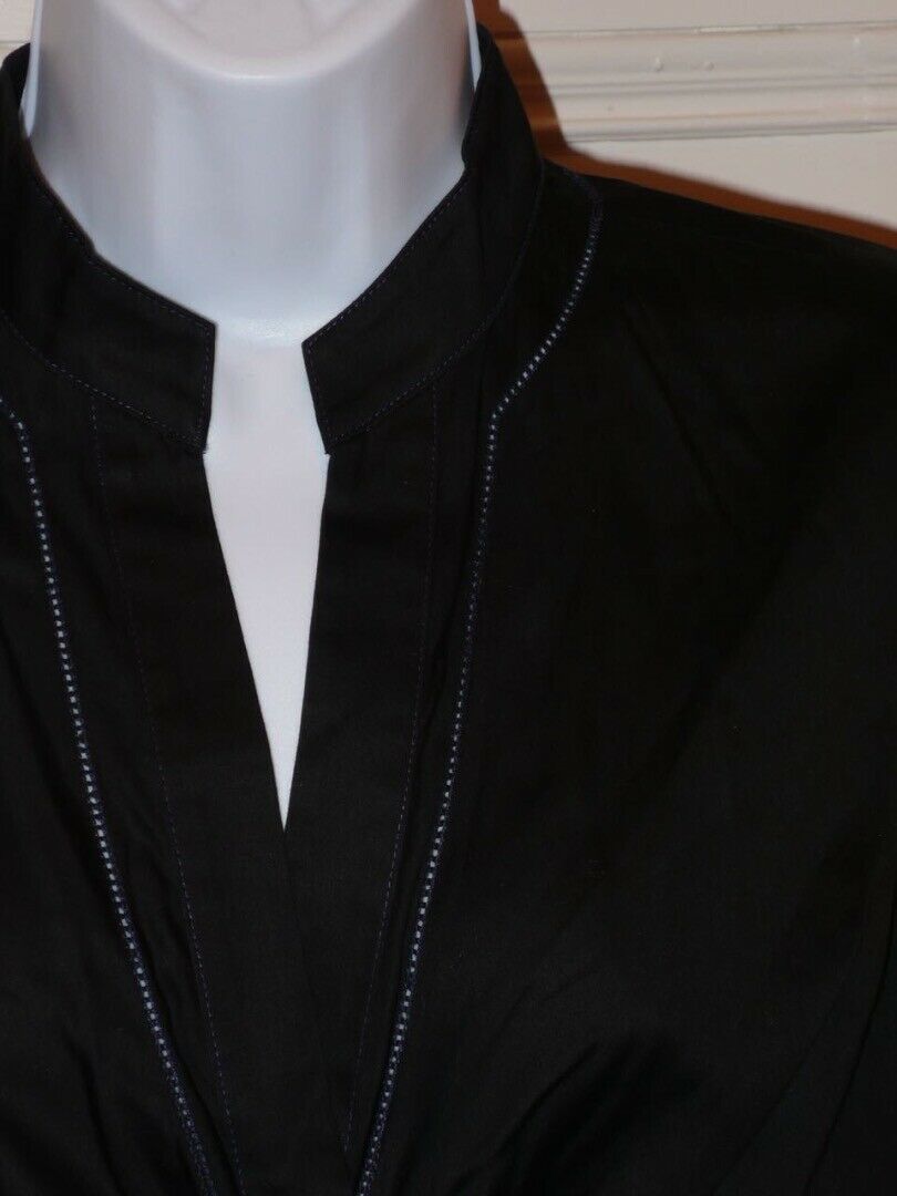 DIANE VON FURSTENBERG Black Knot Front V-Neck LS Combed Cotton Blouse Sz 8 - Image 4