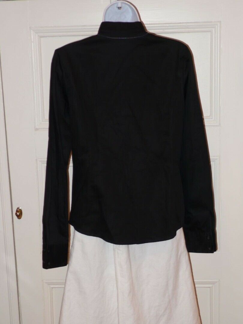 DIANE VON FURSTENBERG Black Knot Front V-Neck LS Combed Cotton Blouse Sz 8 - Image 5