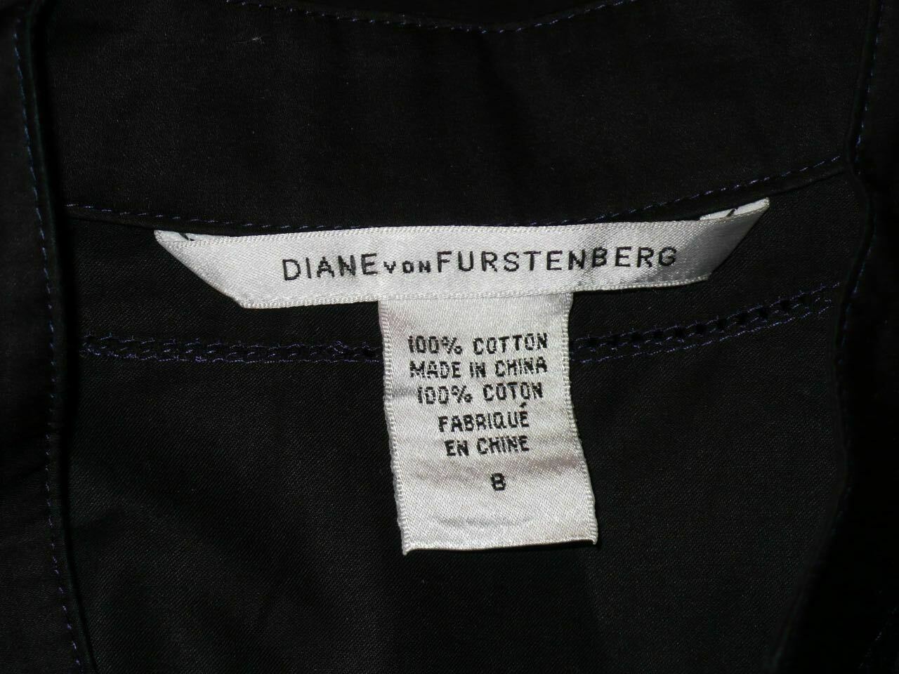 DIANE VON FURSTENBERG Black Knot Front V-Neck LS Combed Cotton Blouse Sz 8 - Image 6