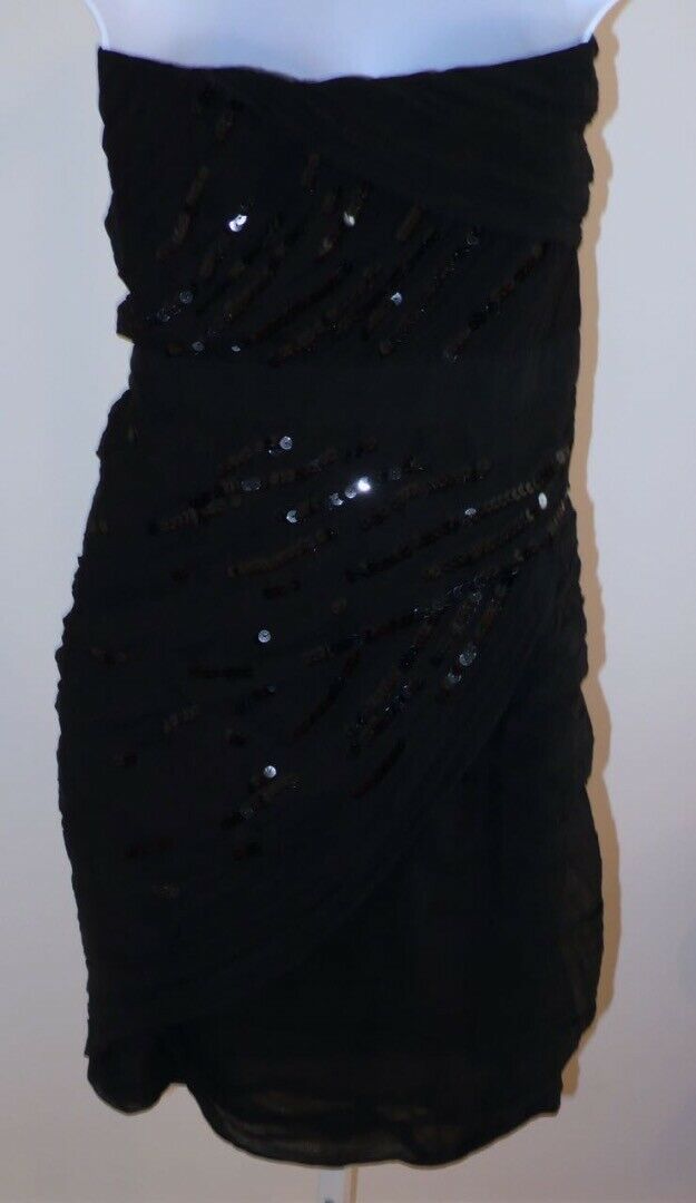 DIANE VON FURSTENBERG Black W Sequins Silk Chiffon Strapless Dress Sz 8 - Image 7