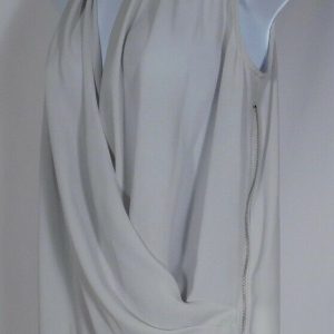 ETCETERA Women's Soft Gray Faux Wrap Sleeveless Exposed Zip V-Neck Blouse Sz 2