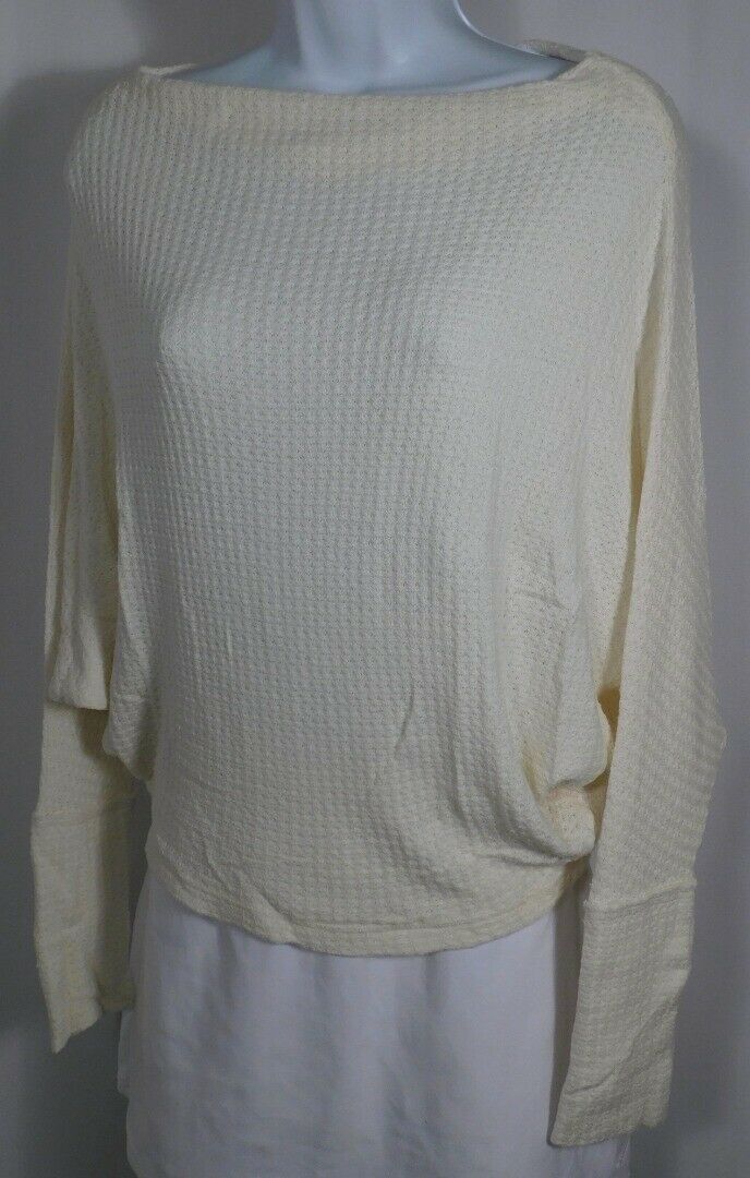 FREE PEOPLE Women's Ivory Waffle Knit Boat Neck Sweater Sz S - Image 3