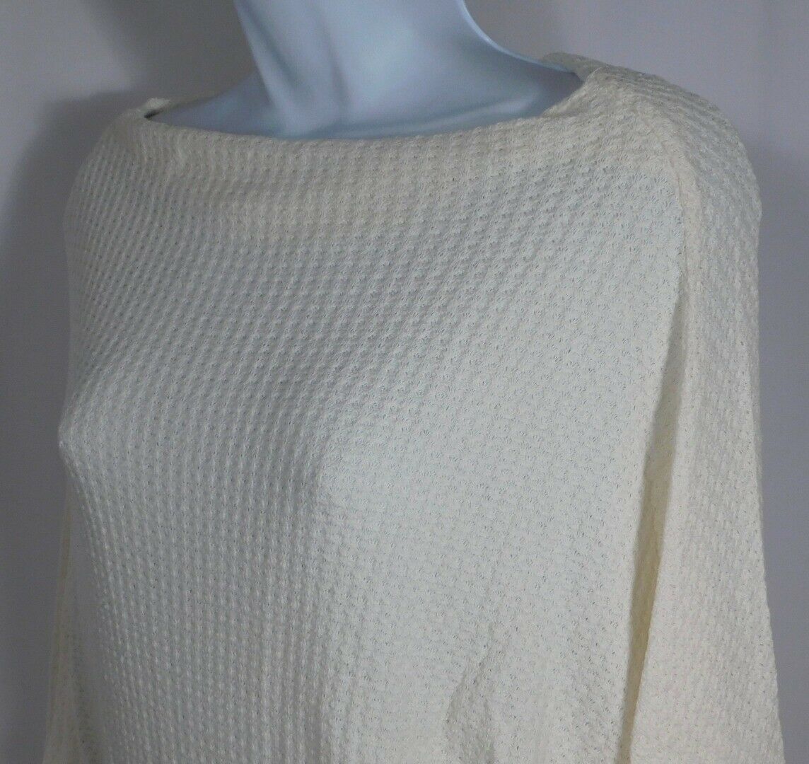 FREE PEOPLE Women's Ivory Waffle Knit Boat Neck Sweater Sz S - Image 4
