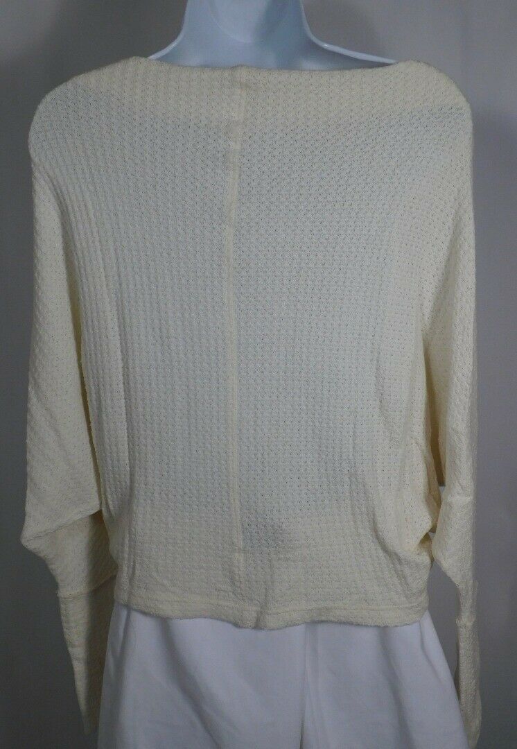 FREE PEOPLE Women's Ivory Waffle Knit Boat Neck Sweater Sz S - Image 5