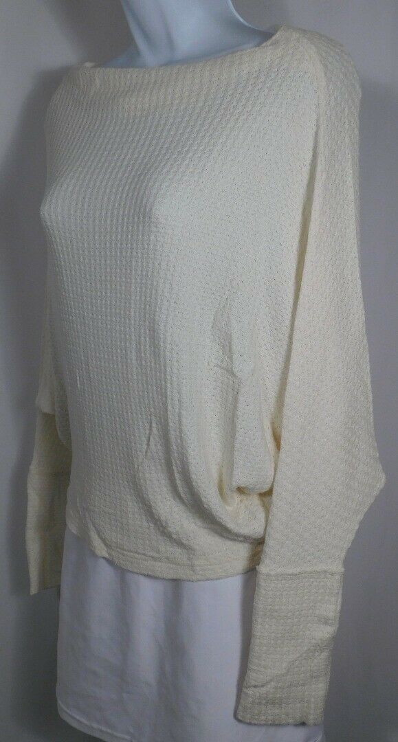 FREE PEOPLE Women's Ivory Waffle Knit Boat Neck Sweater Sz S