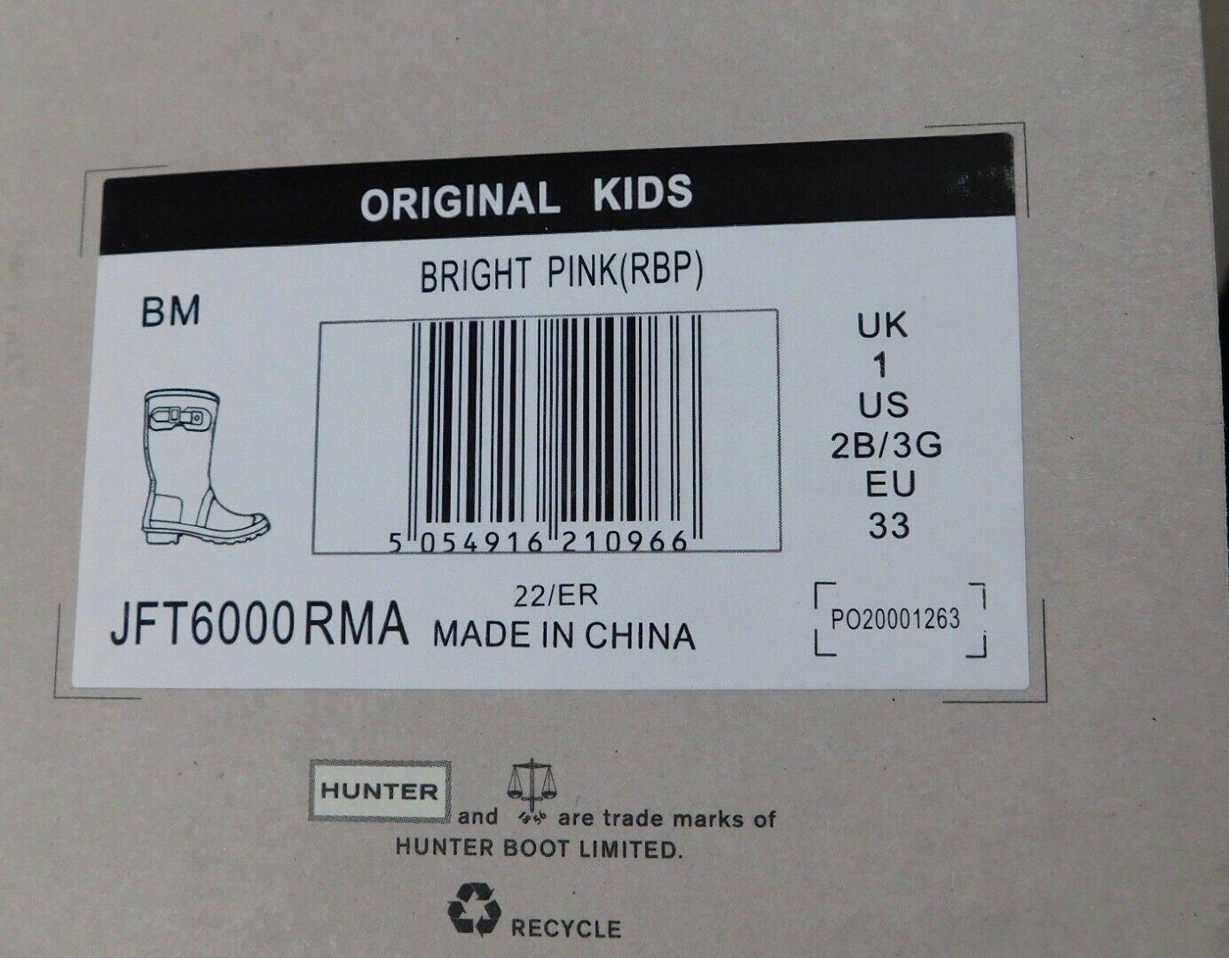HUNTER Boots Kids Bright Pink Rain Boot Sz G3 B2 - Image 11
