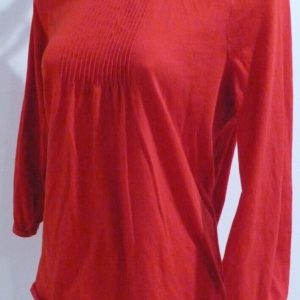 J.CREW Women's Red Cotton 3/4 Sleeve Front Pintuck Pleat T-Shirt Sz M