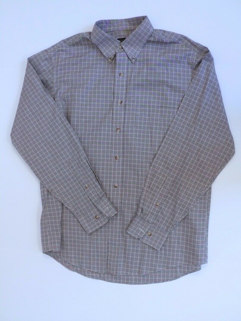 JOS A BANKS Mens Brown Micro Check Cotton Tailored Fit Button Front Shirt Sz L - Image 3