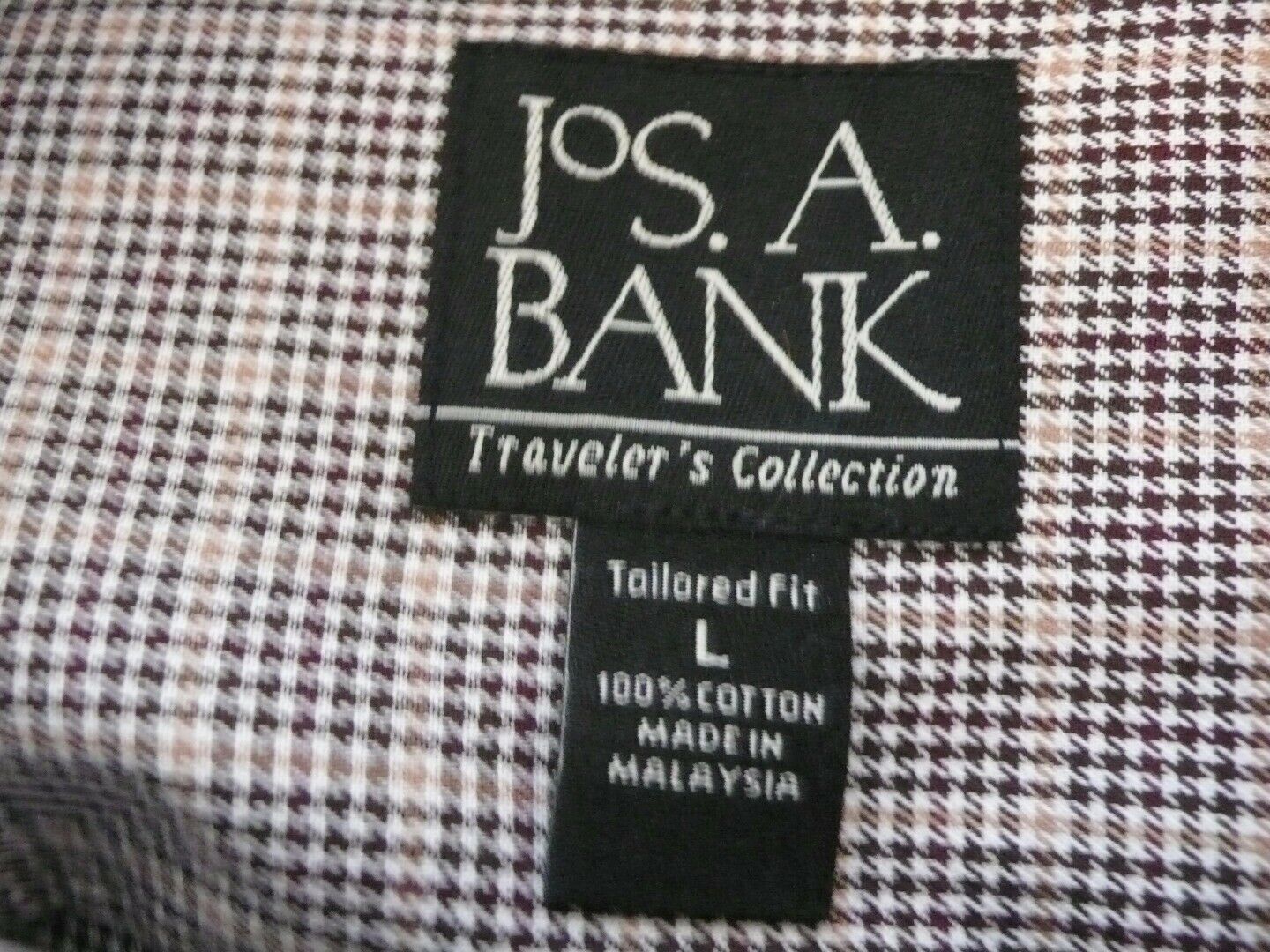 JOS A BANKS Mens Brown Micro Check Cotton Tailored Fit Button Front Shirt Sz L - Image 6