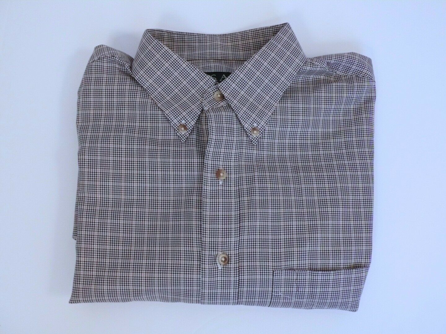 JOS A BANKS Mens Brown Micro Check Cotton Tailored Fit Button Front Shirt Sz L