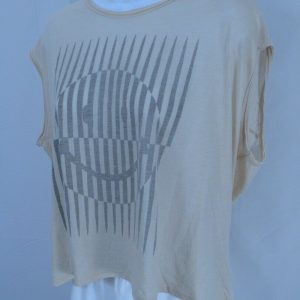 JUNK FOOD Women's Off White Cotton Gray Graphic Smiley Face SS T Shirt Sz Xs S