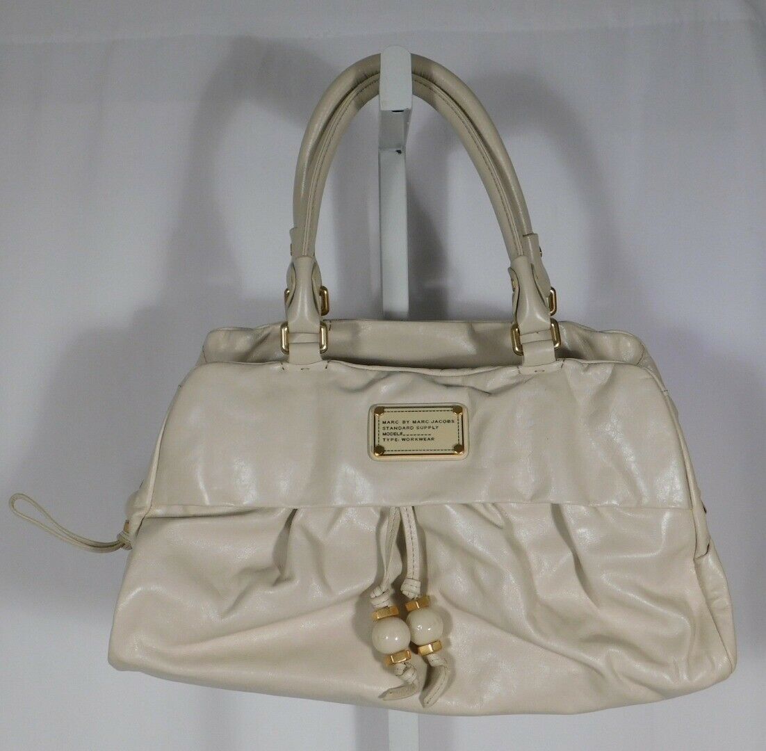 MARC BY MARC JACOBS Beige Leather Zip Close Satchel Handbag