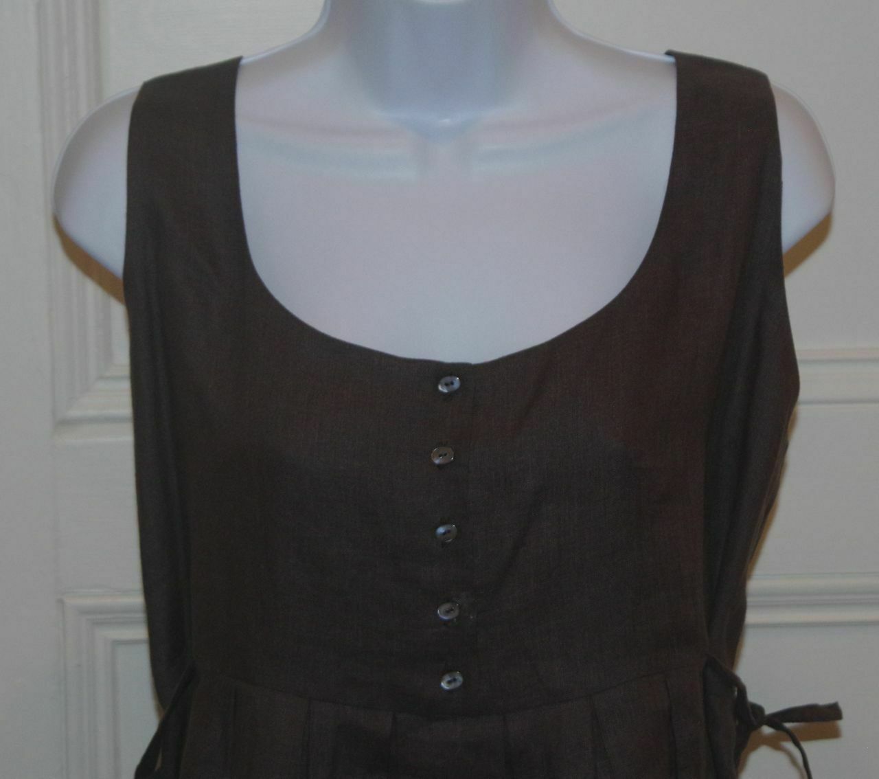 MORGANE LE FAY BY LILIANA ORDAS Brown Linen Sleeveless Button Front Dress Sz S - Image 3