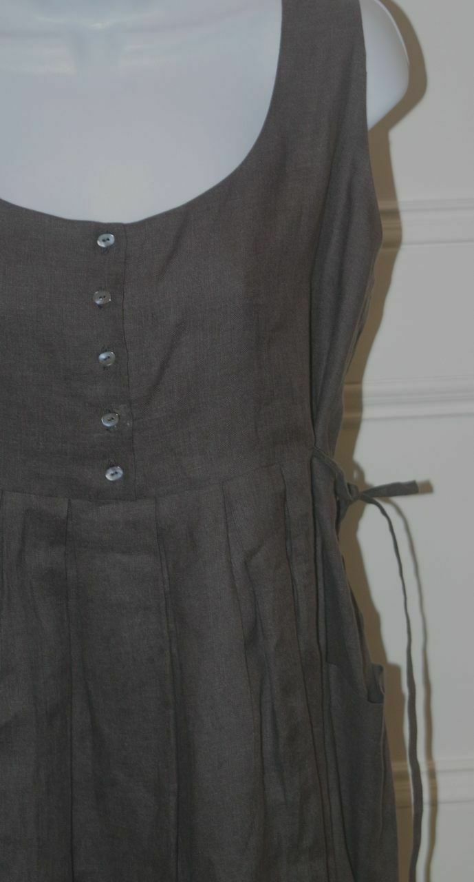 MORGANE LE FAY BY LILIANA ORDAS Brown Linen Sleeveless Button Front Dress Sz S - Image 4