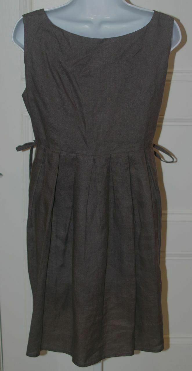 MORGANE LE FAY BY LILIANA ORDAS Brown Linen Sleeveless Button Front Dress Sz S - Image 6