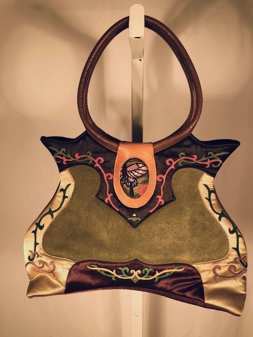 PERFUME RIVER Beautiful Suede Satin Embroidered Handbag