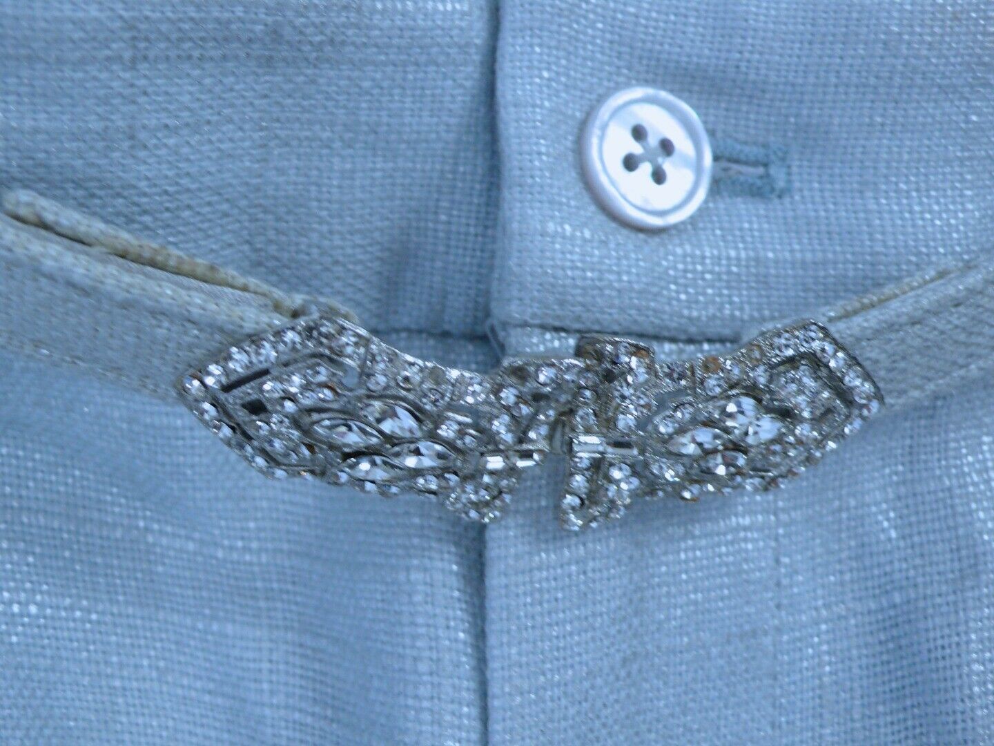 RALPH LAUREN PURPLE LABEL NWT Light Blue Metallic Flat Front Linen Crop Pant Sz4 - Image 6