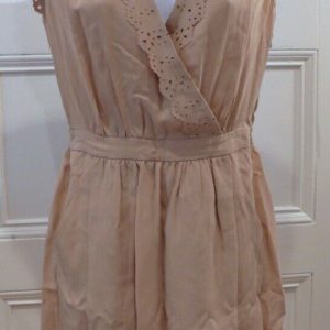 REBECCA TAYLOR Taupe Sleeveless V-Neck Cutout Lace Trim Dress Sz 4