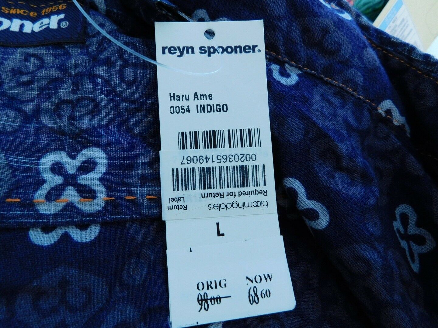 REYN SPOONER NWT Men's Blue Gray Hawaiian Short Sleeved Button Front Shirt Sz L - Image 6