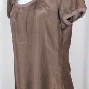 RIVAMONTE Women's Brown Knit Scoop Neck Short Sleeve Silk Blouse Sz M