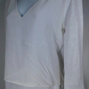 SANDRO Women's Ivory Silk Front Linen Knit Back & Sleeves V-Neck Blouse Sz 3