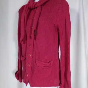 TRINA TURK Women's Fuchsia Pink Neck Tie Button Front Wool Cardigan Sweater Sz S