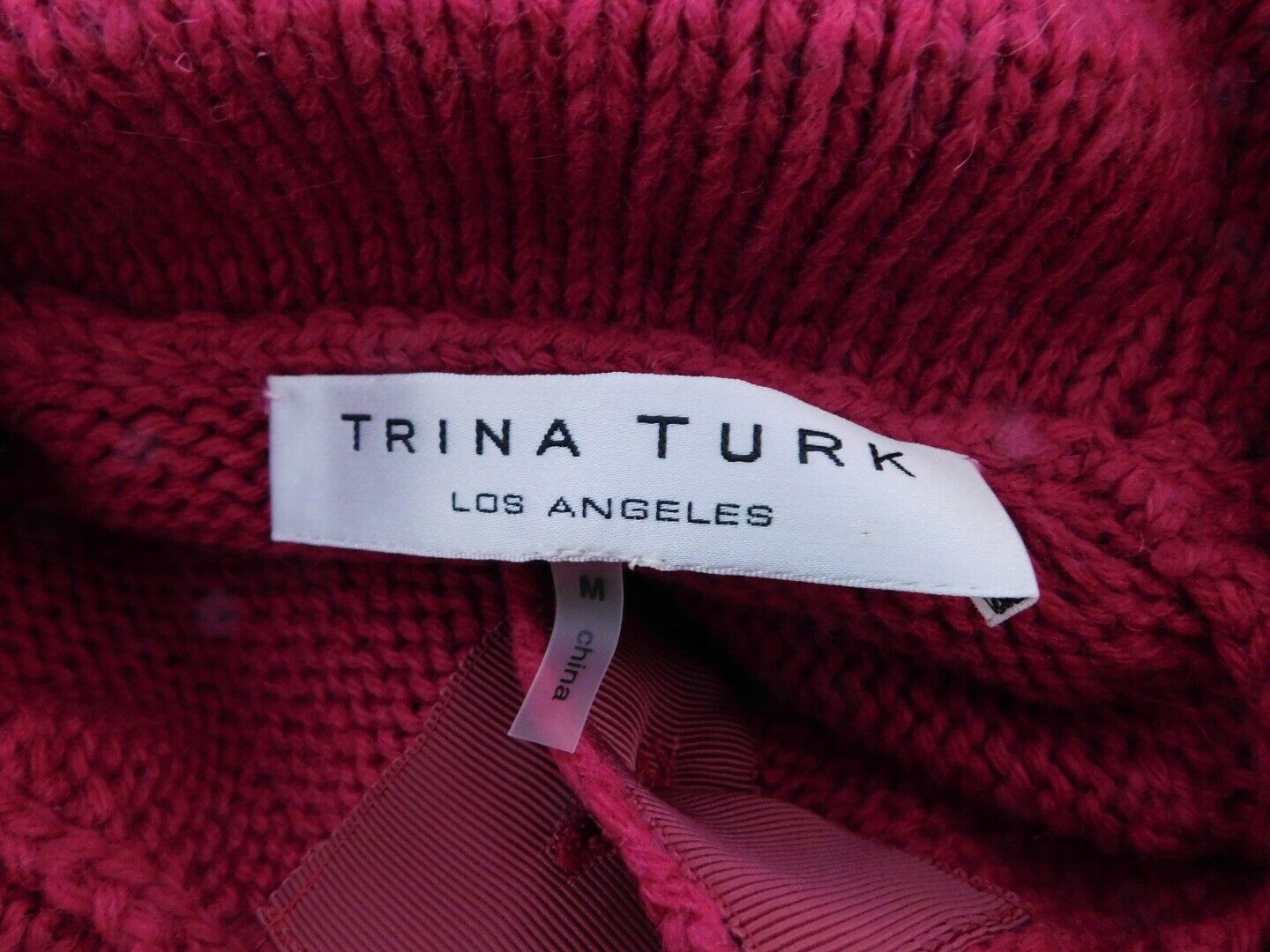 TRINA TURK Women's Fuchsia Pink Neck Tie Button Front Wool Cardigan Sweater Sz S - Image 7