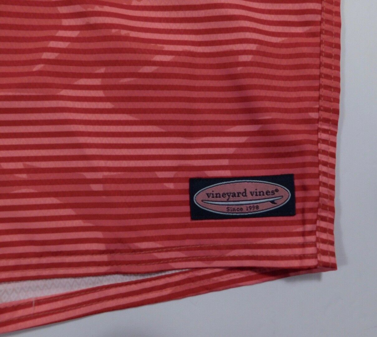 VINEYARD VINES Men's Red Striped Flat Hook & Eye Tie Front Swim Short Sz 34 - Image 6