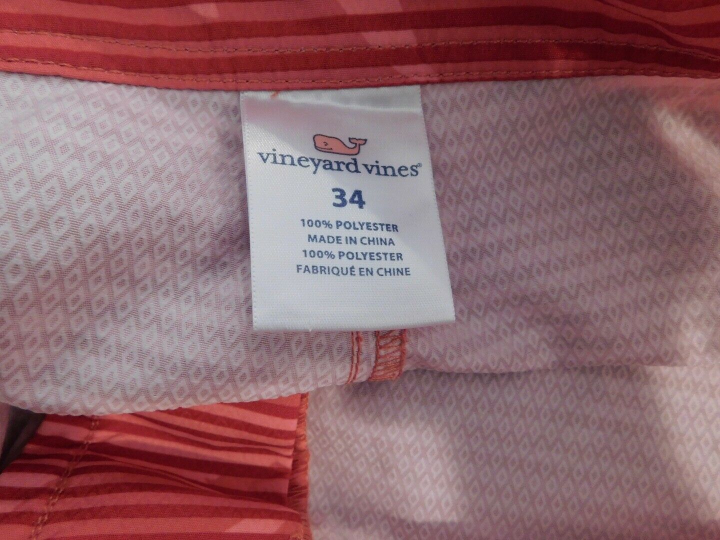VINEYARD VINES Men's Red Striped Flat Hook & Eye Tie Front Swim Short Sz 34 - Image 7