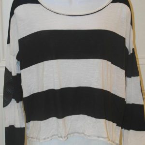 VINTAGE HAVANA Navy Blue White Stripe Patch Elbow Women's 3/4 Sleeve Top Sz M