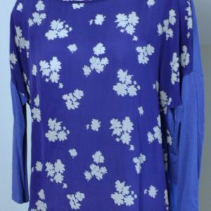 WEEKEND MAX MARA Cobalt Blue Floral Silk Front Knit Back Sleeves Blouse Sz S