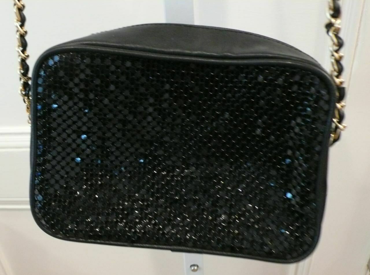 WHITING AND DAVIS Black Enamel Tile Mesh Leather Shoulder Handbag - Image 4