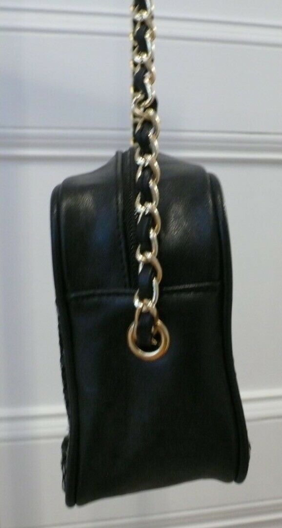 WHITING AND DAVIS Black Enamel Tile Mesh Leather Shoulder Handbag - Image 9