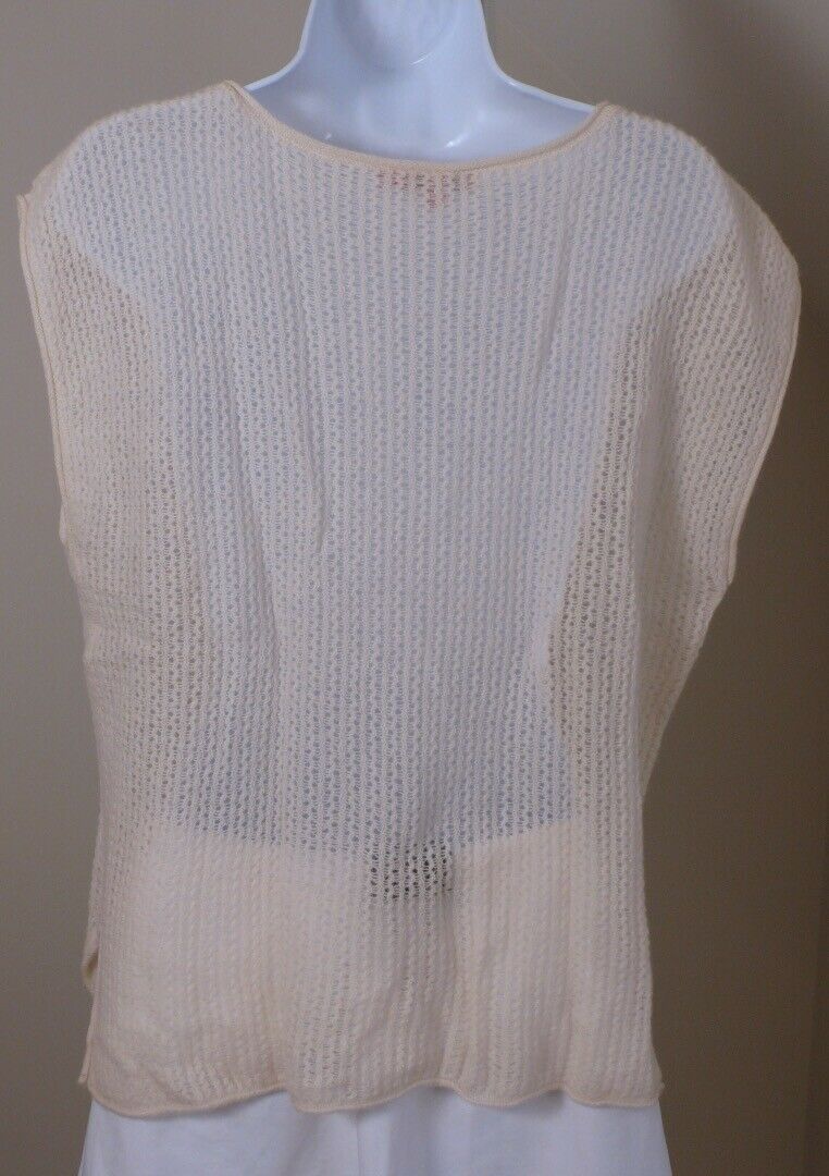 CALYPSO ST BARTH Women's Ivory Cashmere Loose Knit Cap SleeveSweater Sz S - Image 4