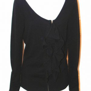CATHERINE MALANDRINO NWT Womens' Black Zip Front Ruffled Cardigan Sweater Sz S