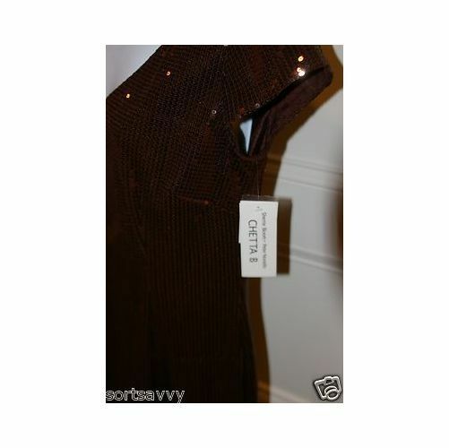 CHETTA B Root Beer Brown V-Neck Short Sleeve Sequins Dress Sz 8 - Image 4