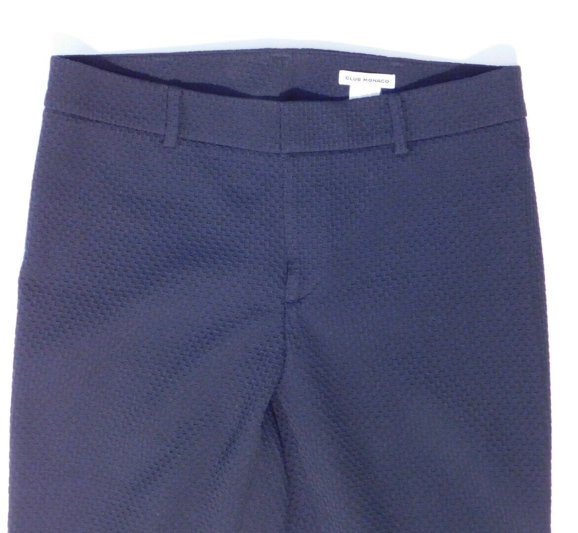 CLUB MONACO Women's Black Textured Cotton Stretch Flat Front Cropped Pant Sz 6 - Image 4