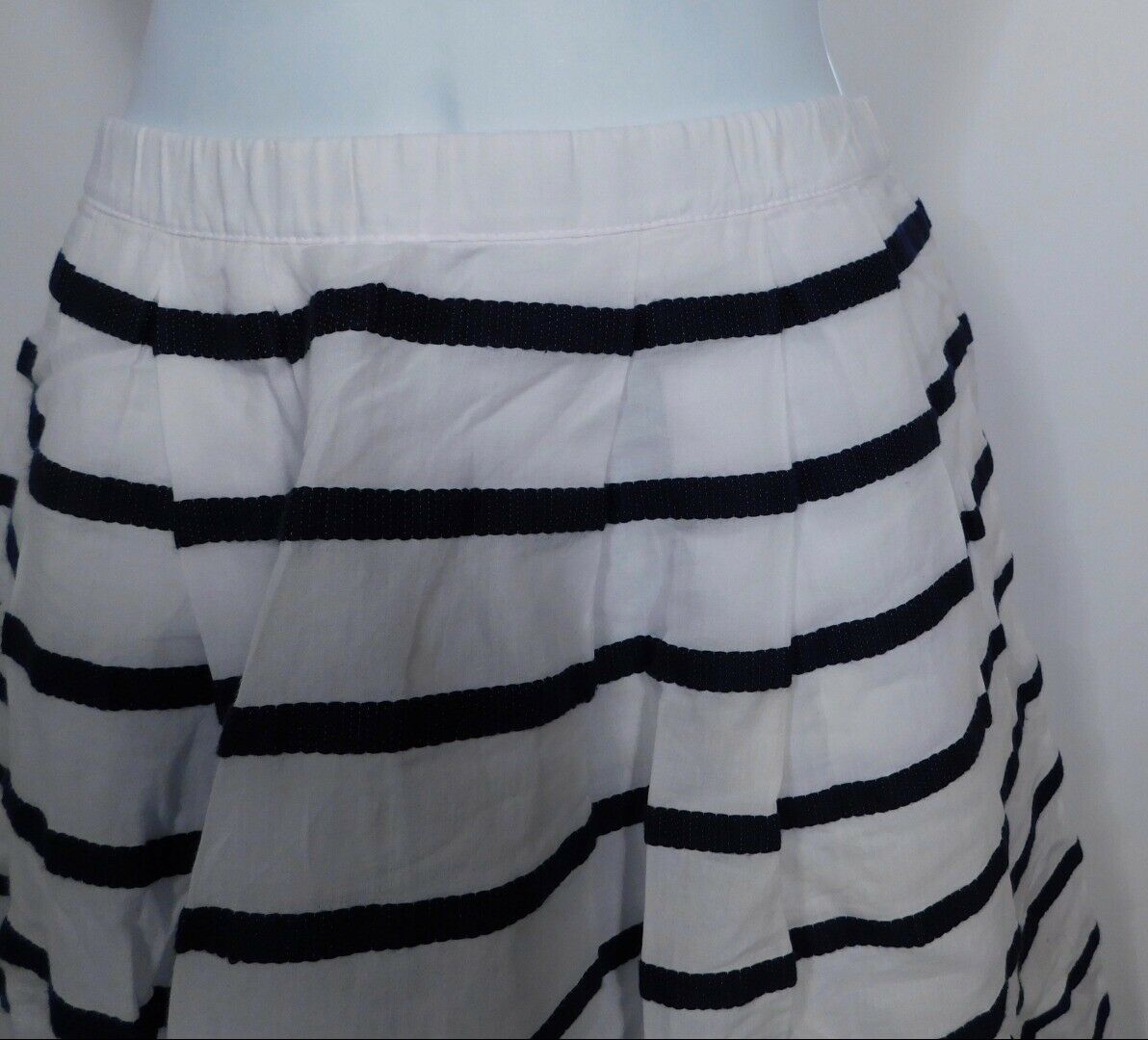 J CREW White & Blue Stripe Cotton Lined Pull On A-Line Skirt Sz 0 - Image 3