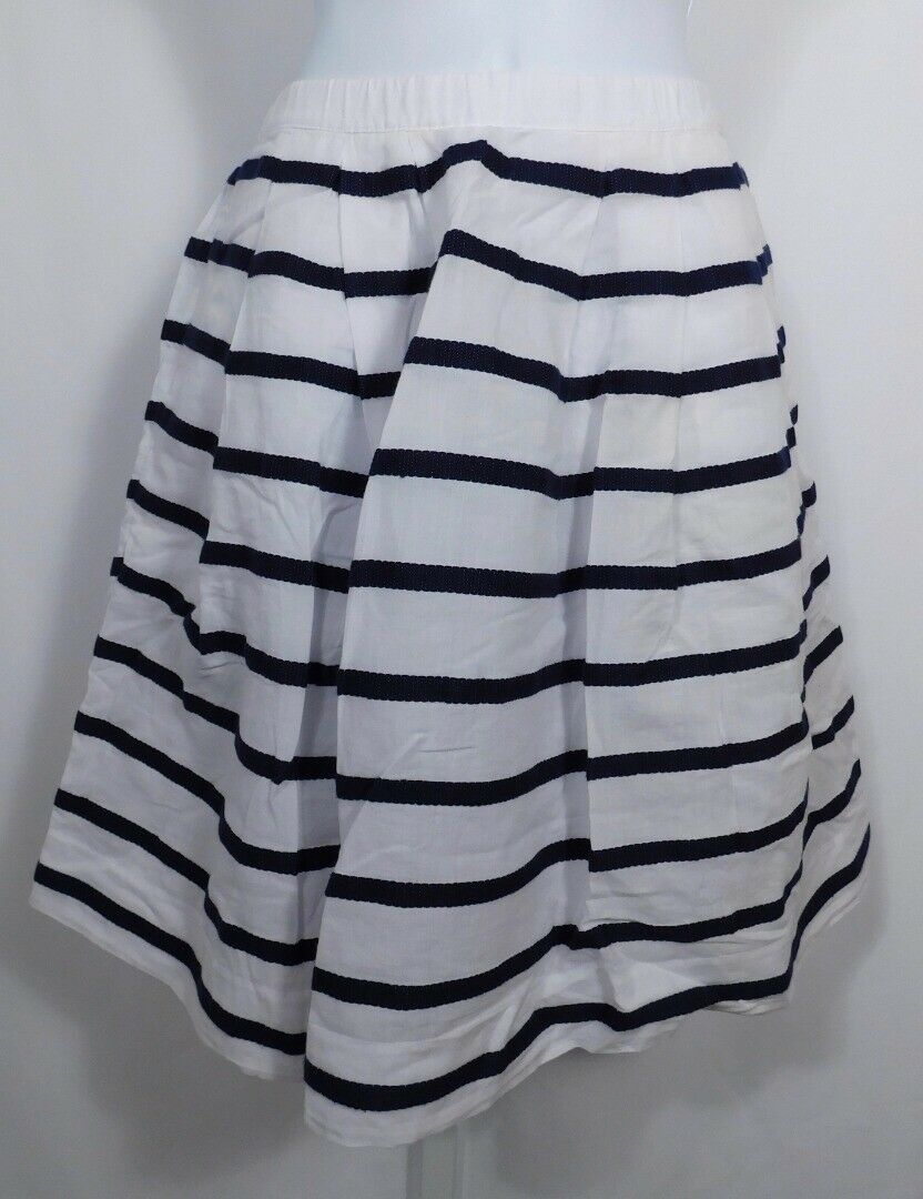 J CREW White & Blue Stripe Cotton Lined Pull On A-Line Skirt Sz 0