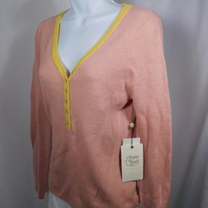 MARGARET O'LEARY NWT Womens Pink Yellow Trim Spring Cotton Saoirse Top Sweater M